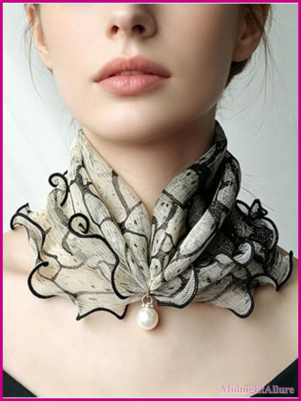 Bohemian Printed Mesh Neck Scarf Breathable Elastic Floral Ruffle Edge